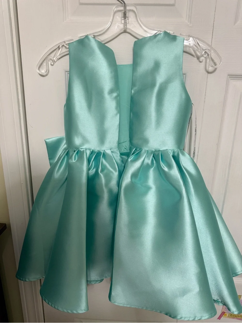 Girls Satin Mint Bow Party Dress